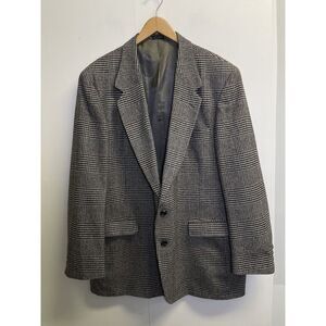 46L Towncraft Suit Jacket Sport Coat Blazer Mens Plaid Glen Check Grey Wool Blen